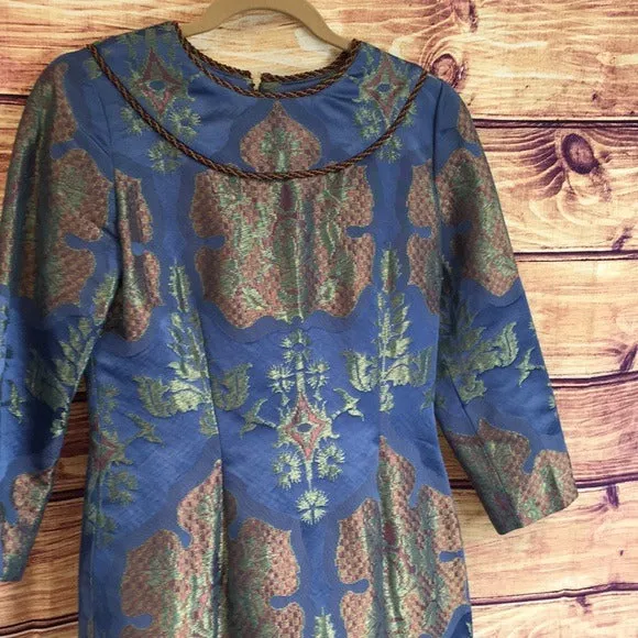 Vintage Silk Brocade Bill Blass Blue Satin Dress