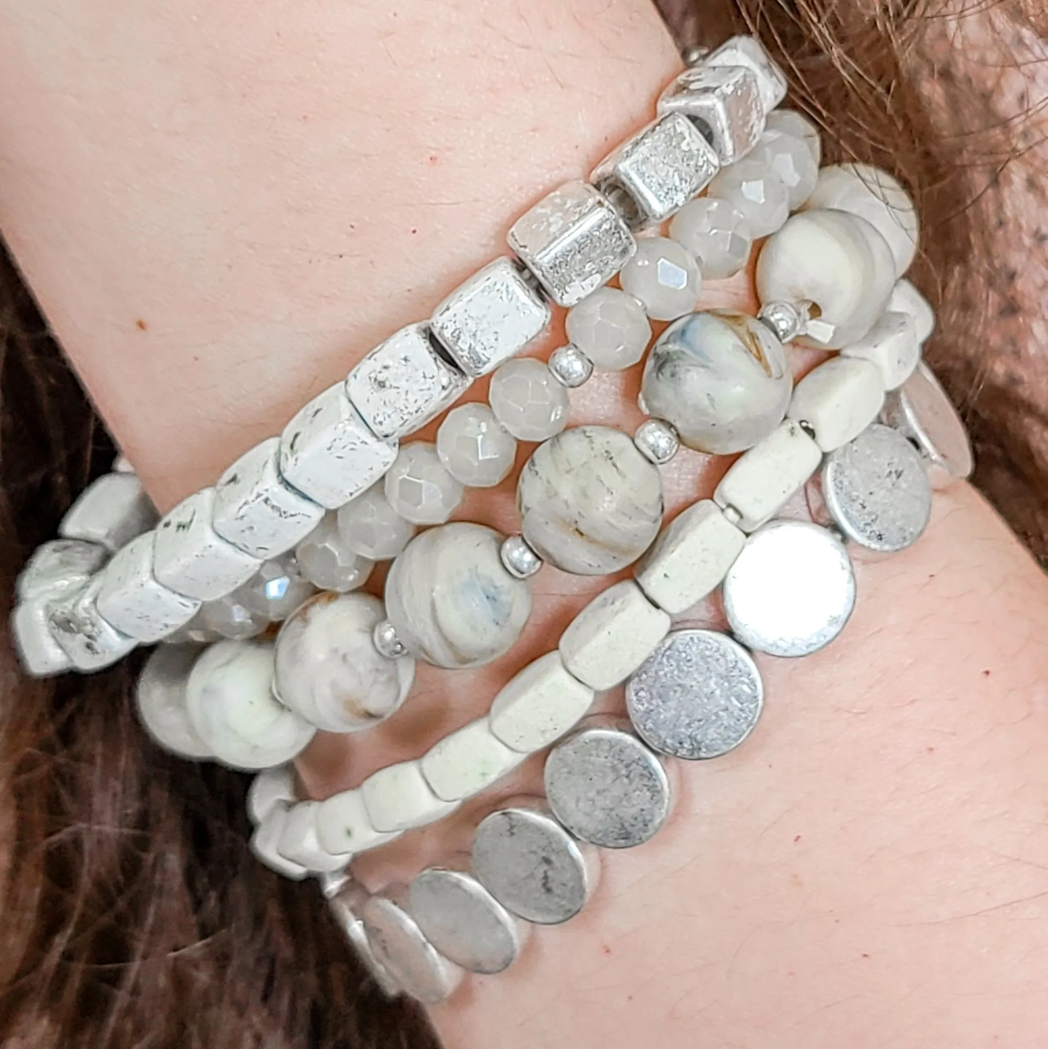 White Earth Beads Bracelets Set