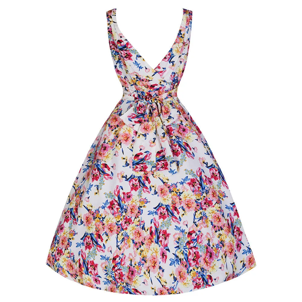 White Floral 50s Swing Dress