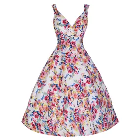 White Floral 50s Swing Dress