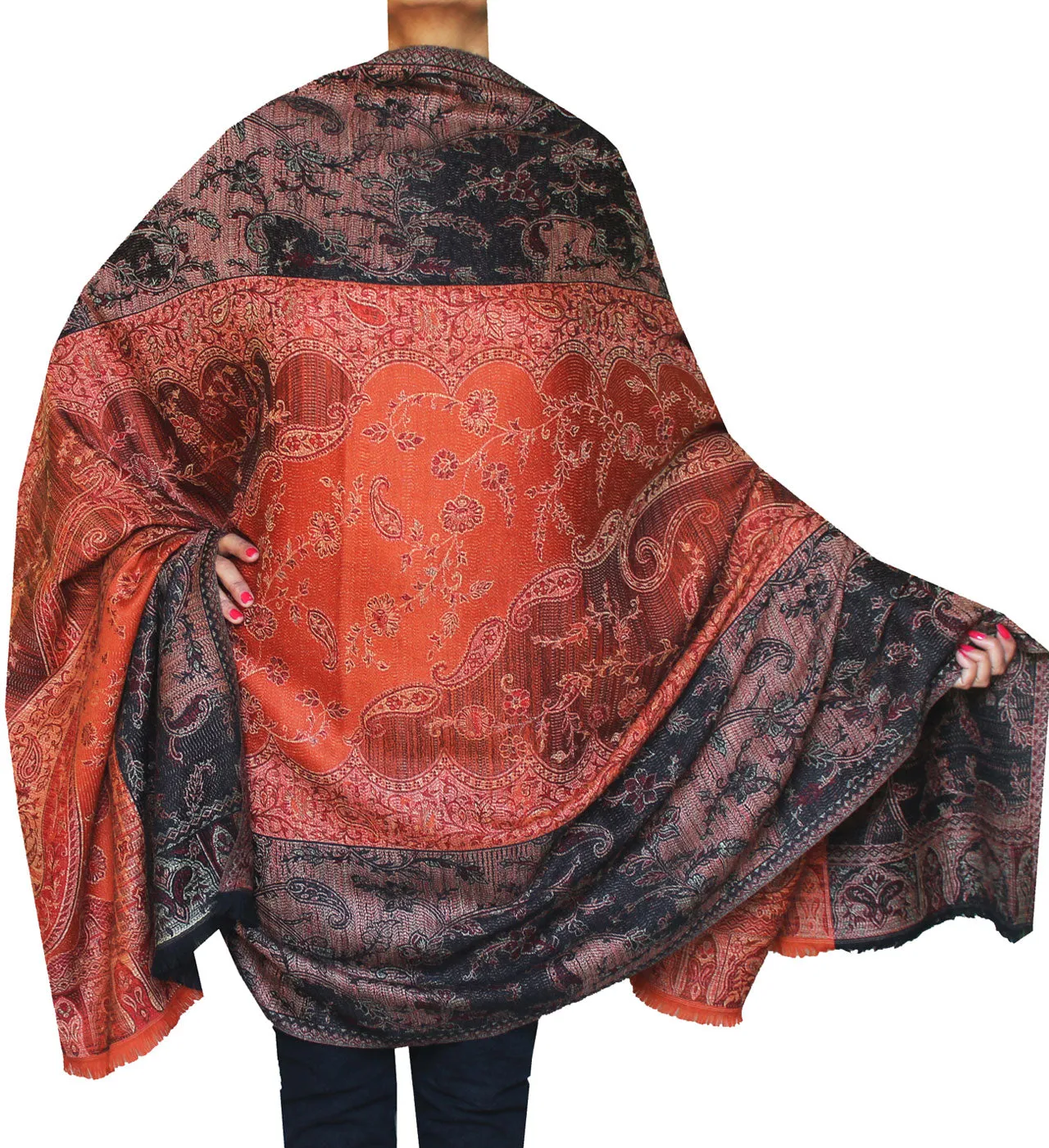 Women's Wool Shawl Scarves Paisley Indian Clothing (82 x 42 inches)