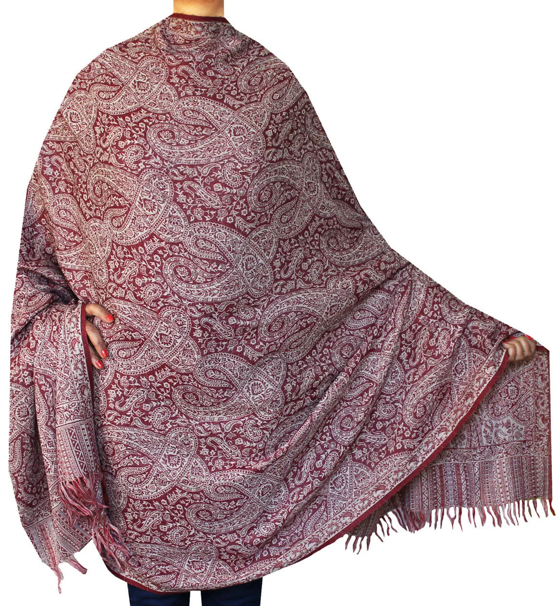 Wool Jamawar Shawl Scarves Paisley Womens Indian Clothing (82 x 42 inches)